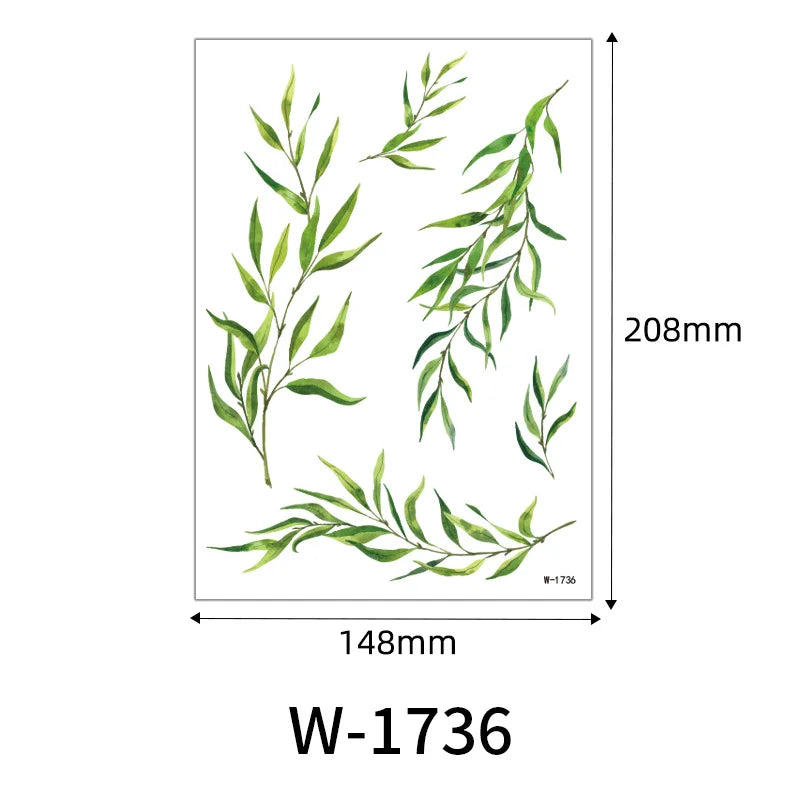 1 Sheet Flower Leaf Temporary Tattoos for Women Floral Hand Tattoo Body Art Fake Tattoo Waterproof