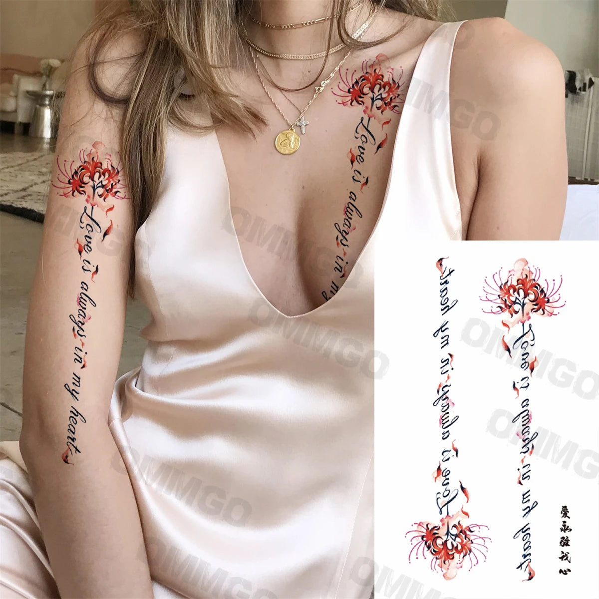 3D Black Mandala Moon Pendant Temporary Tattoos For Women Adult Girl Lotus Rose Flower Fake Tattoo Back Arm Chest Washable Tatoo