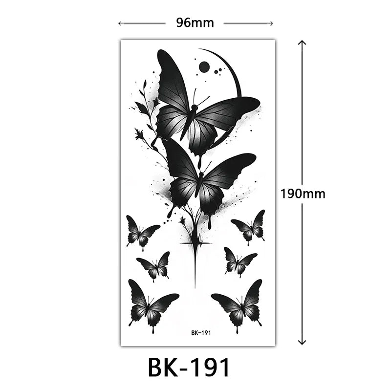Black Butterfly Temporary Tattoos for Women Men Waterproof Snake Tattoo Stickers for Hand Arm Fake Tattoo Body Decor