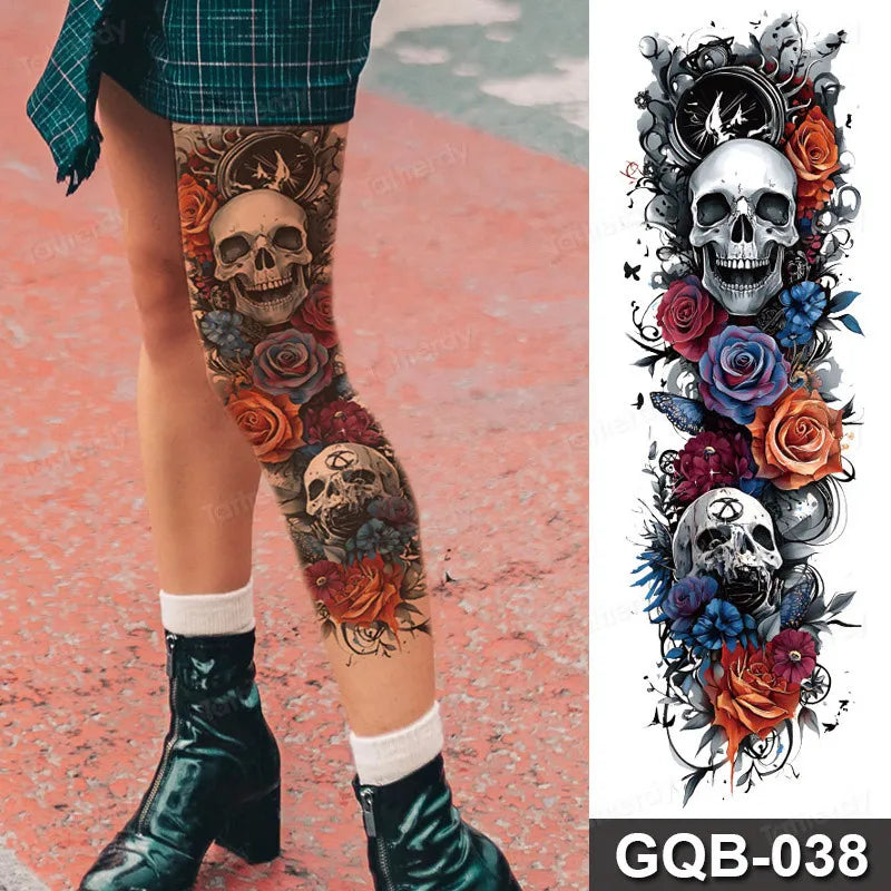Rose Peony Flower Temporary Tattoo Full Arm Sleeve Leg Thigh Waist Women Body Art Waterproof Tattoo Stickers Large Size 48*17Cm