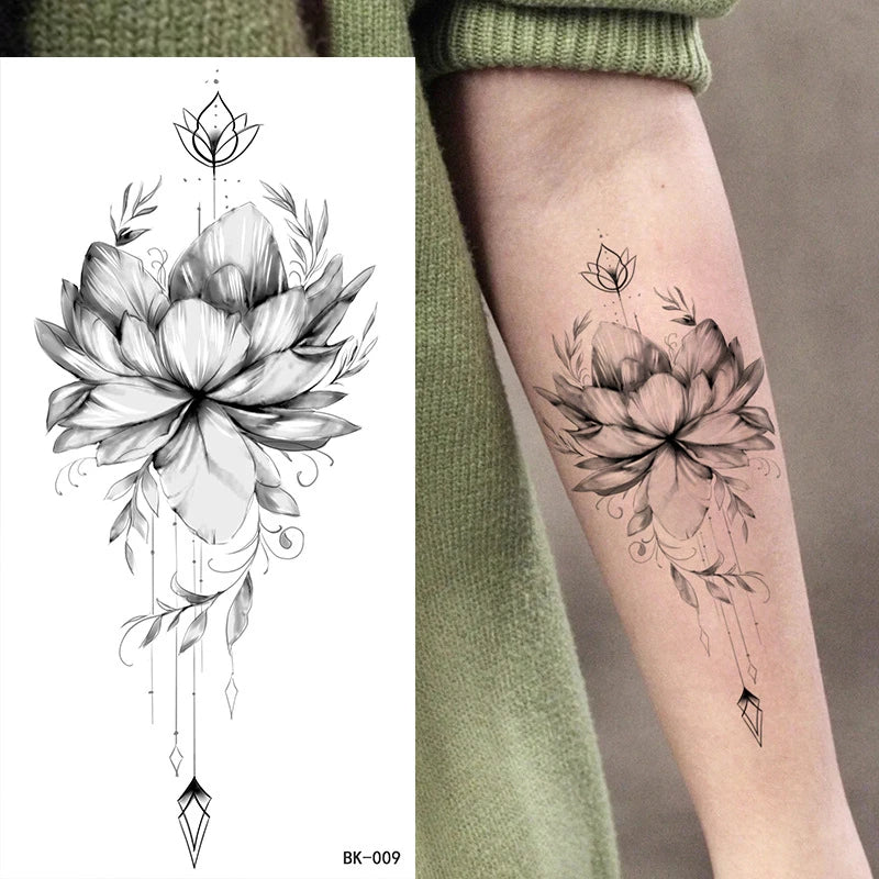 Temporary Rose Flower Skin Tattoo Stickers Removable Blossom Flase Tattoos for Apart Arm and Shoulder Neck Back Flower Tattoos